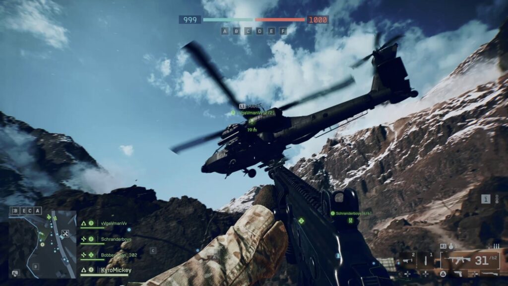 Los helicópteros son uno de los vehículos vistos en la beta de Battlefield 6